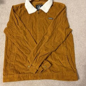 Volcom Men's Brown Corduroy Jacket with Cream Collar